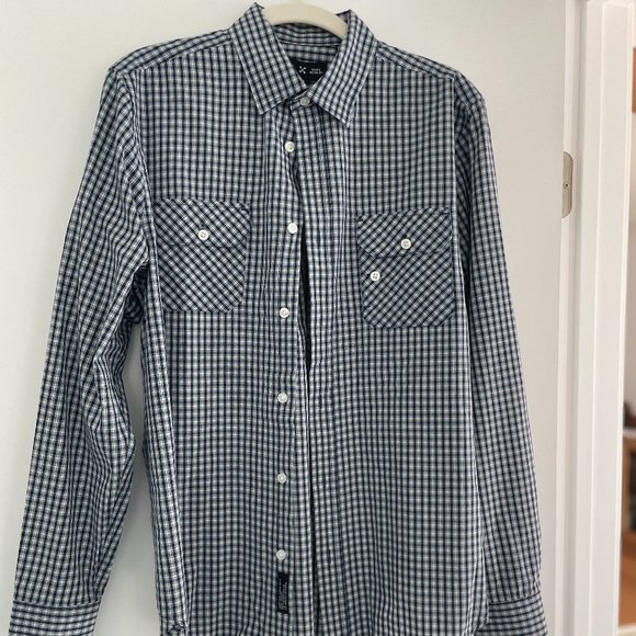 Five Four Other - Five Four Mark McNairy Long, Sleeve Button Up Shirt in Navy and White Check,‎ M
